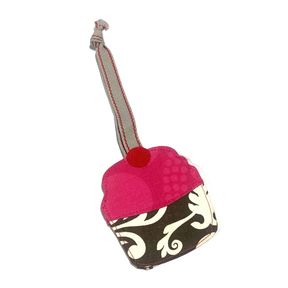 Thirty-One Bag Tag Pink and Brown Patterned Keychain‎ Accessory - 5208